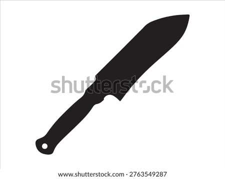 Machete Knife Silhouette, Large Cutting Blade Tool Icon Isolated on White Background