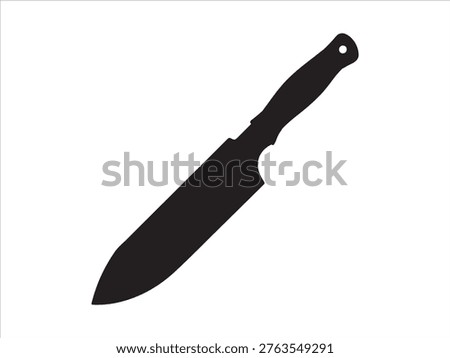Machete Knife Silhouette, Large Cutting Blade Tool Icon Isolated on White Background