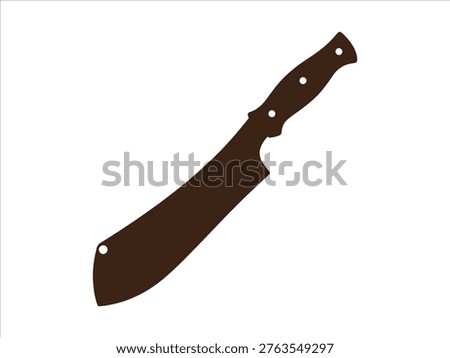 Machete Knife Silhouette, Large Cutting Blade Tool Icon Isolated on White Background