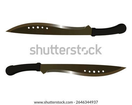 Machete knives with black handles isolated on white background