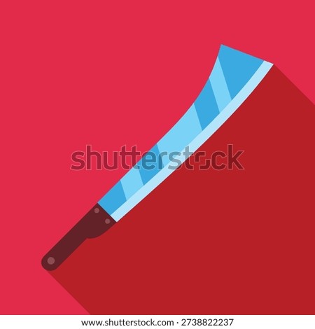 Machete showing a long blade and brown handle with shadow