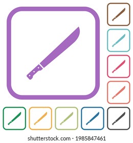 Machete simple icons in color rounded square frames on white background