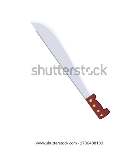 Machete tool featuring a long, sharp blade and brown handle, representing concepts of exploration, survival, adventure, and clearing vegetation on a clean background
