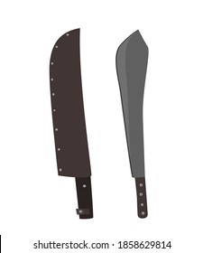 Machete Vektordesign und Lederschere im Flachstil. Bildsatz einzeln