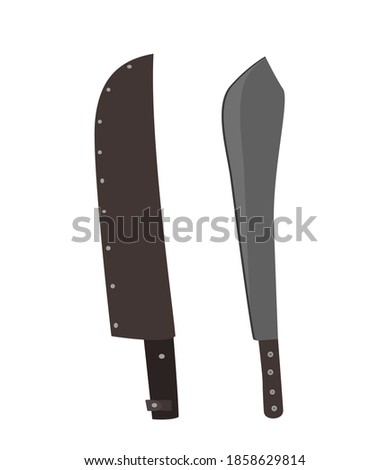 Machete vector design and leather sheath in flat style. Isolated image set