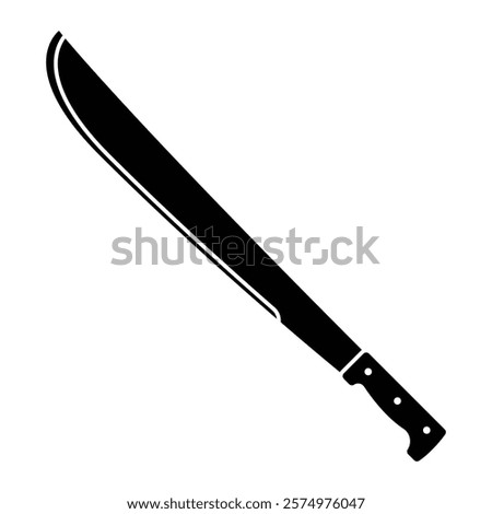 Machete vector icon. Ideal for survival, jungle adventure, or tool design themes. Black silhouette isolated on white background.
