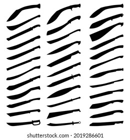 Machete Vektorsilhouette-Symbol-Satz, Sammlung einzeln auf weißem Hintergrund