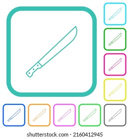 Machete vivid colored flat icons in curved borders on white background