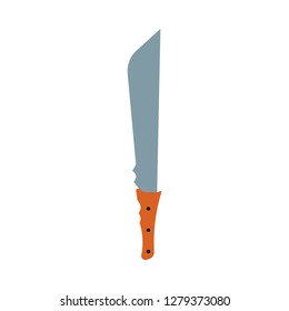Machete weapon design vector icon. Medieval cut forest sharp handle flat sword