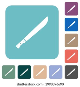 Iconos planos blancos machete en fondo cuadrado redondeado de color