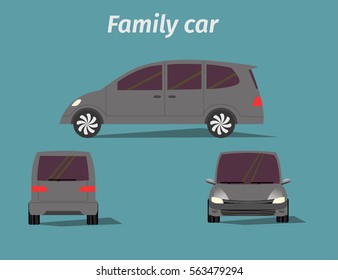 The machine for all the family. Side view, front, rear.