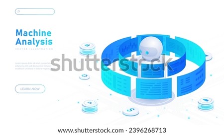 Machine analysis white poster. AI and artificial intellengence. Modern technologes and innovations. Landing page design. Cartoon isometric vector illustration isolated on white background