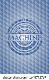 Machine blue emblem with geometric background. Vector Illustration. Detailed.