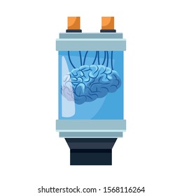 machine with brain icon over white background, vector illustration