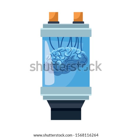 machine with brain icon over white background, vector illustration