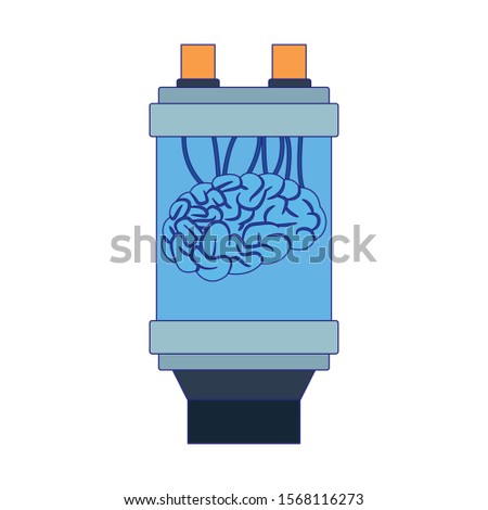 machine with brain icon over white background, vector illustration