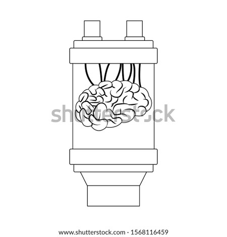 machine with brain icon over white background, vector illustration