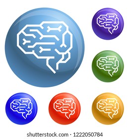 Machine brain icons set vector 6 color isolated on white background