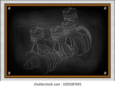 Machine building drawing. The car engine on a black background. 3d