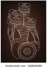 Machine building drawing. The car engine on a brown background. 3d