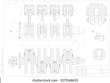 Machine building drawing. Engine car on a white background. 3d model