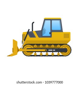 Machine is bulldozer. Agro-industrial complex and construction, cargo machinery. Vehicles for transportation, agricultural machine. Technique for the city and countryside. Vector illustration.