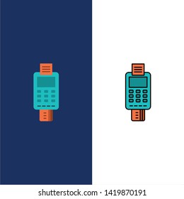 Machine, Business, Card, Check, Credit Card, Credit Card Machine, Payment, ATM  Icons. Flat and Line Filled Icon Set Vector Blue Background