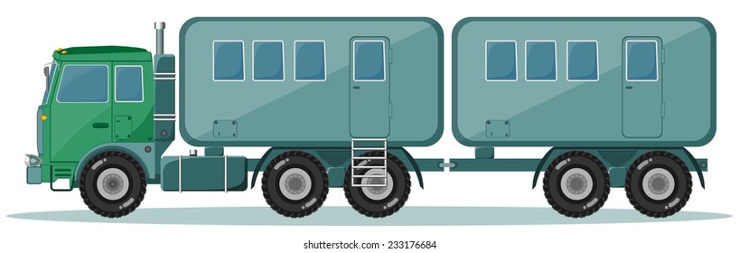 Machine for Carrying People with Windows and Trailer, Vector Illustration