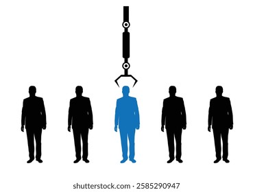 Machine Chooses a Business Man in the Crowd Silhouette. Choosing right person to do work and HR recruitment concept