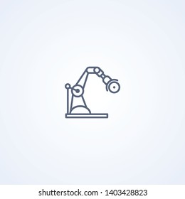 Machine concept industrial circular saw robotic arm, vector best gray line icon on white background, EPS 10