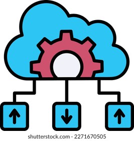 Machine configuration and transmission vector icon design, Cloud computing and Web hosting services Symbol, Cloud Server nodes concept, Cloud server Network setting stock illustration