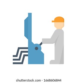 Machine control vector icon. That operator, worker, engineer or technician to control, maintenance or service machine equipment for process of cnc, manufacturing and production in factory or workshop.