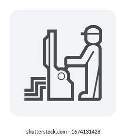Machine control vector icon. That operator, worker, engineer or technician to control, maintenance or service machine equipment for process of cnc, manufacturing and production in factory or workshop.