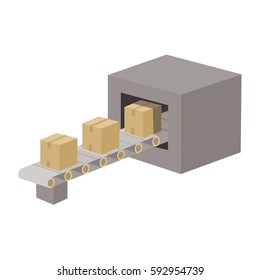 Machine with conveyor belt and boxes