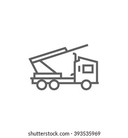 Machine with a crane and cradles line icon.