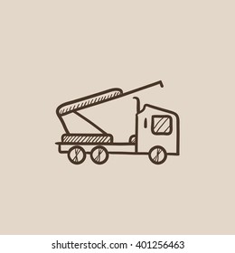 Machine with a crane and cradles sketch icon.