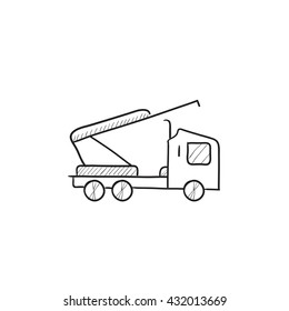Machine with crane and cradles vector sketch icon isolated on background. Hand drawn Machine with crane and cradles icon. Machine with crane and cradles sketch icon for infographic, website or app.