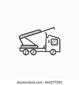Machine with crane and cradles vector sketch icon isolated on background. Hand drawn Machine with crane and cradles icon. Machine with crane and cradles sketch icon for infographic, website or app.