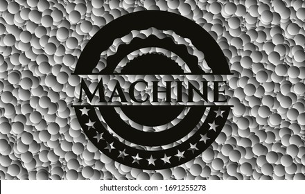 Machine dark emblem with grey bubbles background. Retro. Vector Illustration. Detailed.