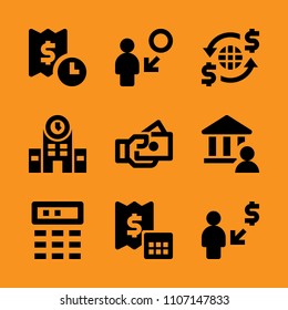 machine, dollar, bill and cryptocurrency icon set. Vector illustration for web and design.