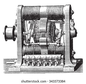 Machine double ring Gram, vintage engraved illustration. Industrial encyclopedia E.-O. Lami - 1875.
