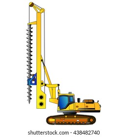 Machine for drilling holes for foundations. Vector illustration. Isolated on white. Icon. Flat style