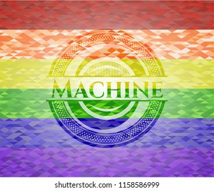 Machine emblem on mosaic background with the colors of the LGBT flag