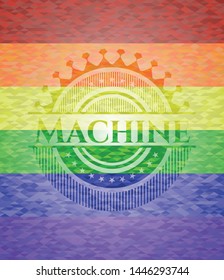 Machine emblem on mosaic background with the colors of the LGBT flag