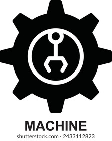 máquina, ingeniería, fabricación, maquinaria, mecanizado, motor sólido o estilo glifo conjunto de iconos o paquete de iconos con licencia básica para la impresión de presentación de aplicaciones móviles web