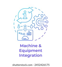 Blaues Gradientenkonzept für die Maschinen- und Anlagenintegration. Maschinensteuerung, intelligente Fertigung. Darstellung der runden Formlinie. Abstrakte Idee. Grafikdesign. Einfach zu bedienen in Infografik, Artikel