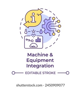 Machine and equipment integration multi color concept icon. Machinery control, smart manufacturing. Round shape line illustration. Abstract idea. Graphic design. Easy to use in infographic, article