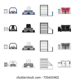 Machine, equipment, textile, and other web icon in cartoon style.Bench, tool, installation icons in set collection.