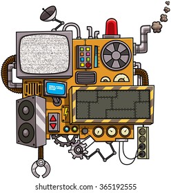 Machine: Fictional cartoon machine with copy space isolated over white background.