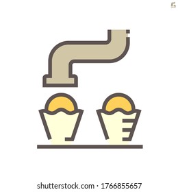 Máquina rellenar helados en cono en la producción de alimentos procesado diseño de icono vectorial sobre fondo blanco, 64x64 píxeles perfecto y estilo editable.